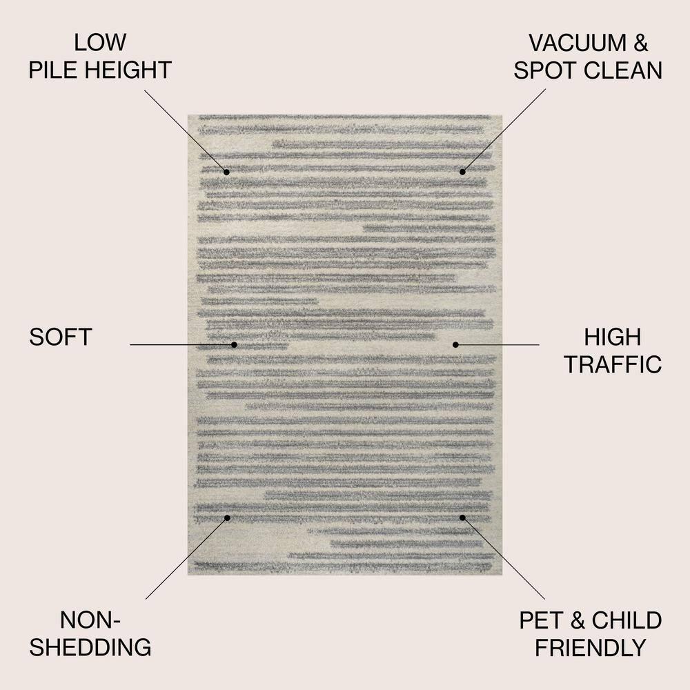 JONATHAN Y Khalil Modern Berber Stripe Cream/Gray 4 ft. x 6 ft. Area Rug