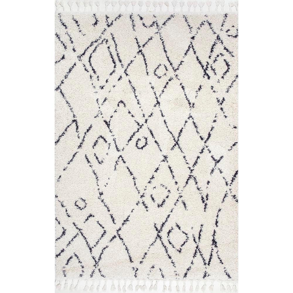 Nieves Moroccan Diamond Tassel Off-White 8 ft. x 10 ft. Area Rug