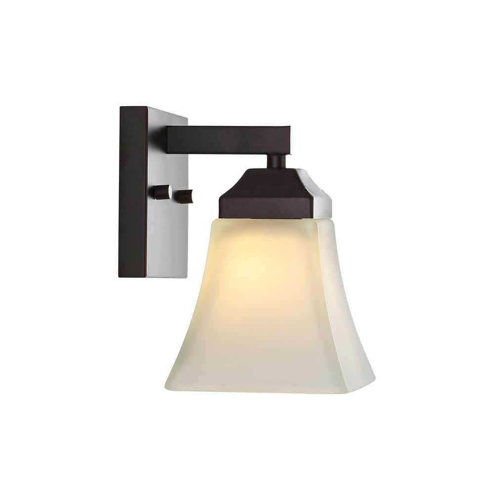 JONATHAN Y Staunton 5" 1-Light Iron/Glass Modern Cottage LED Vanity Light, Oil Rubbed Bronze