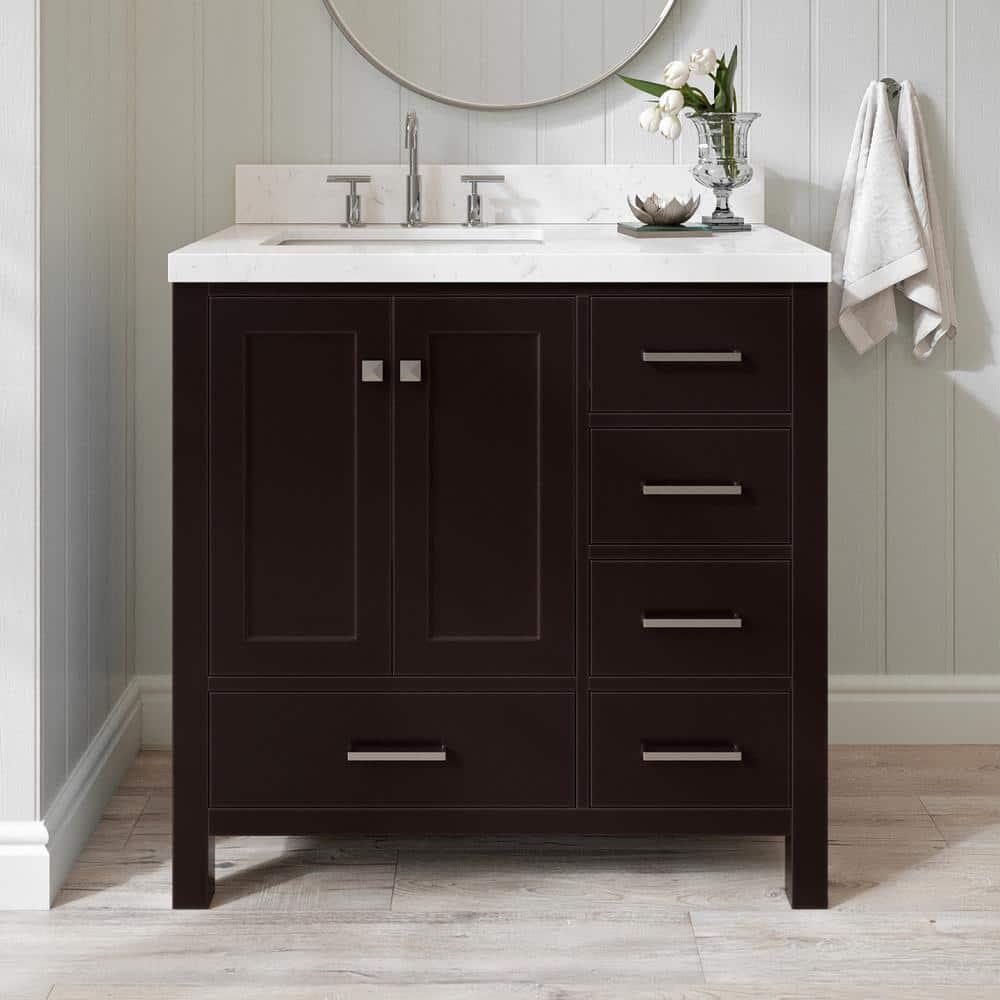 Ariel A037s-L-Bc Cambridge 36" Single Free Standing Wood Vanity Cabinet Only - Brown