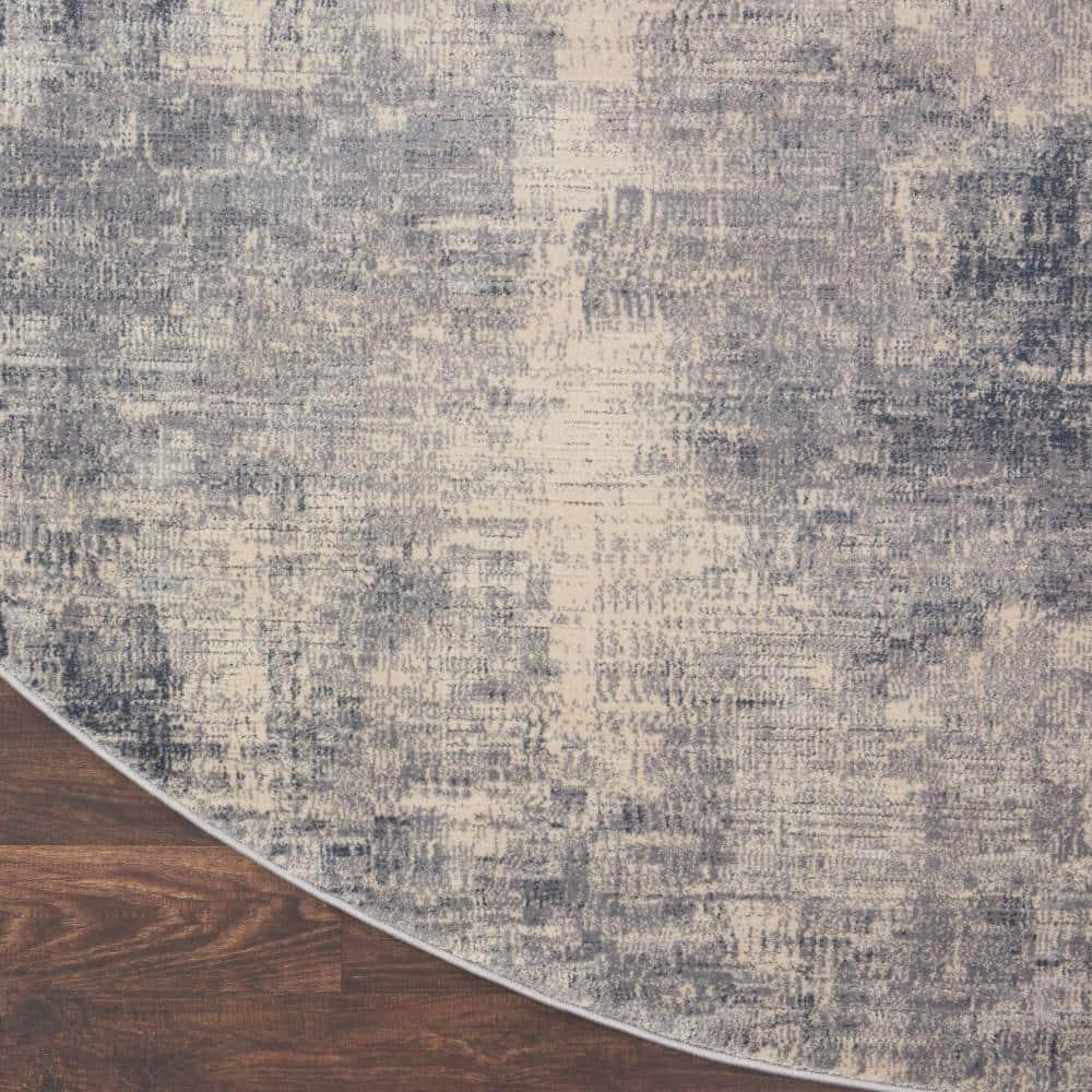 Nourison Rustic Textures Contemporary Abstract Indoor Area Rug Blue/Ivory 7'10" x round