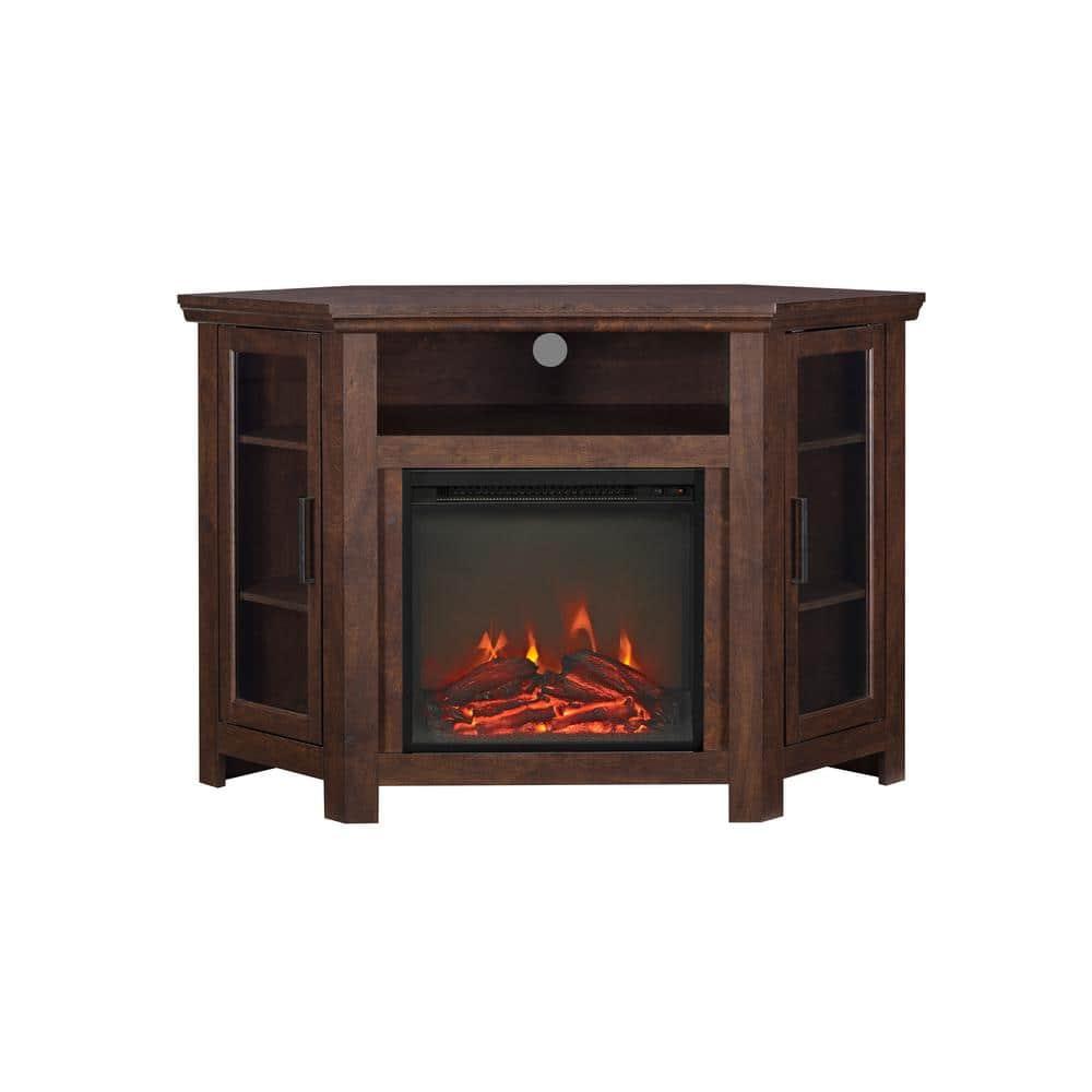 48" MDF Wood Corner Fireplace TV Stand - Traditional Brown