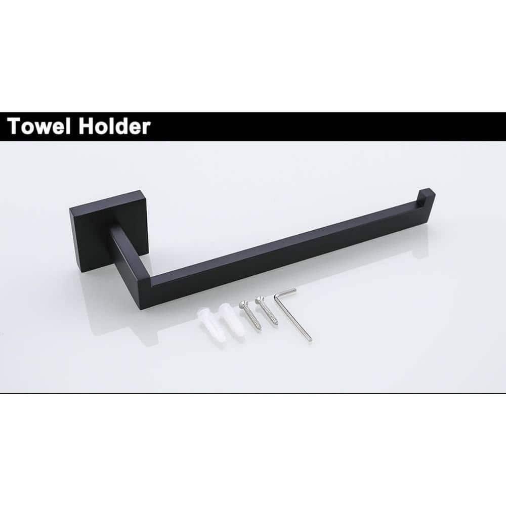 TURS Black Towel Bar Set Bathroom 5-Piece Bathroom Hardware Sets Towel Ring Toilet Paper Holder 2 Towel Hook Stainless Steel Wall Mounted Towel Holder Set