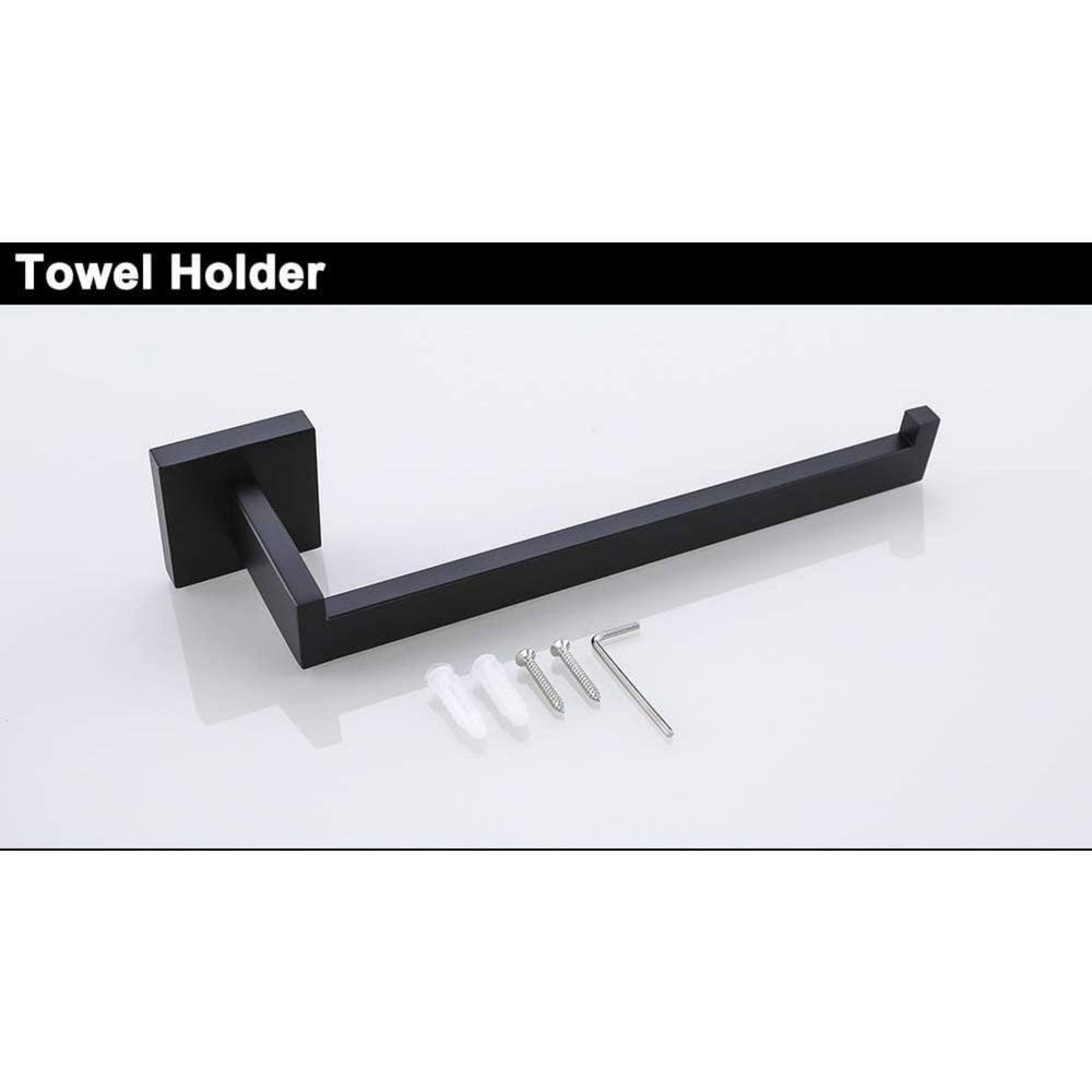 TURS Black Towel Bar Set Bathroom 5-Piece Bathroom Hardware Sets Towel Ring Toilet Paper Holder 2 Towel Hook Stainless Steel Wall Mounted Towel Holder Set