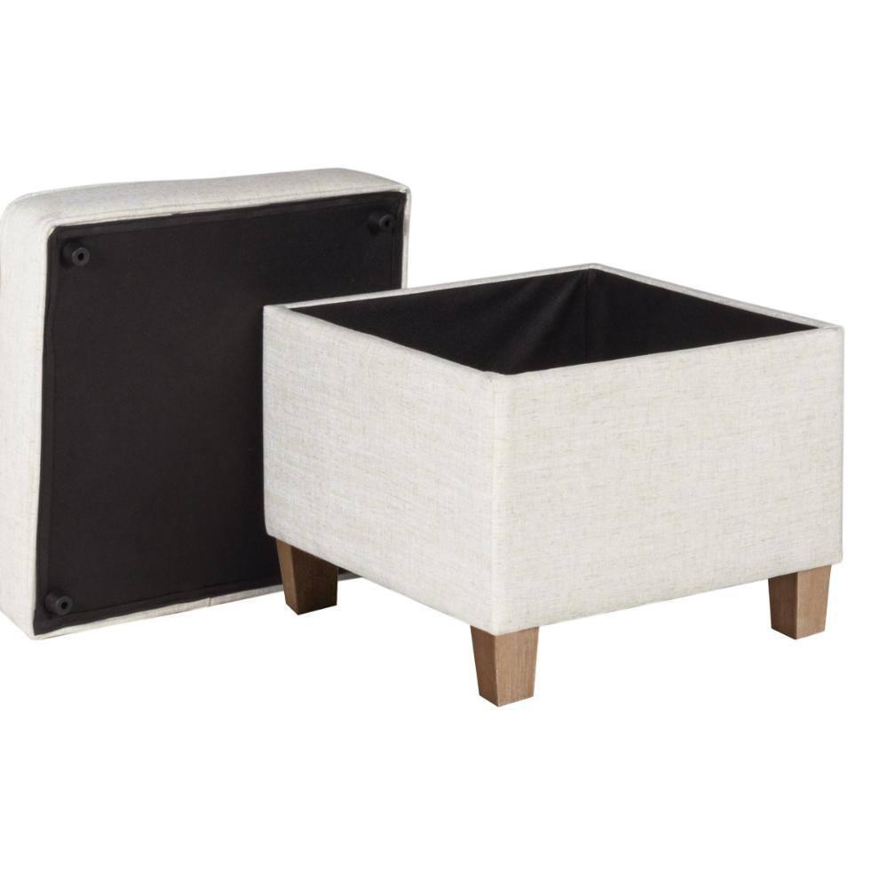 Benzara Geometric Patterned Square Wooden Ottoman with Lift Off Lid Storage, Orange and Cream-Color:White And Brown