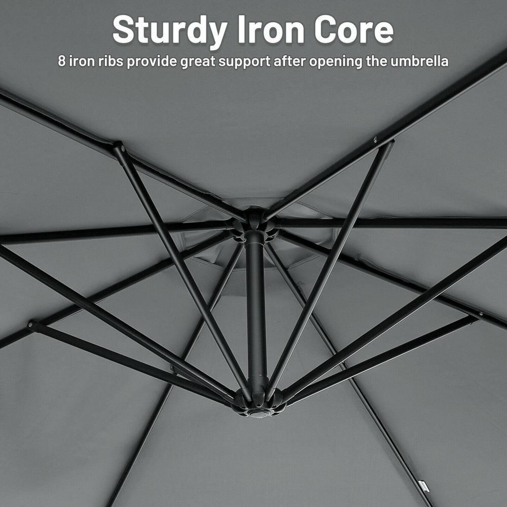 Costway  10 FT Patio Offset Umbrella w/8 Ribs Cross Base Tilt Grey