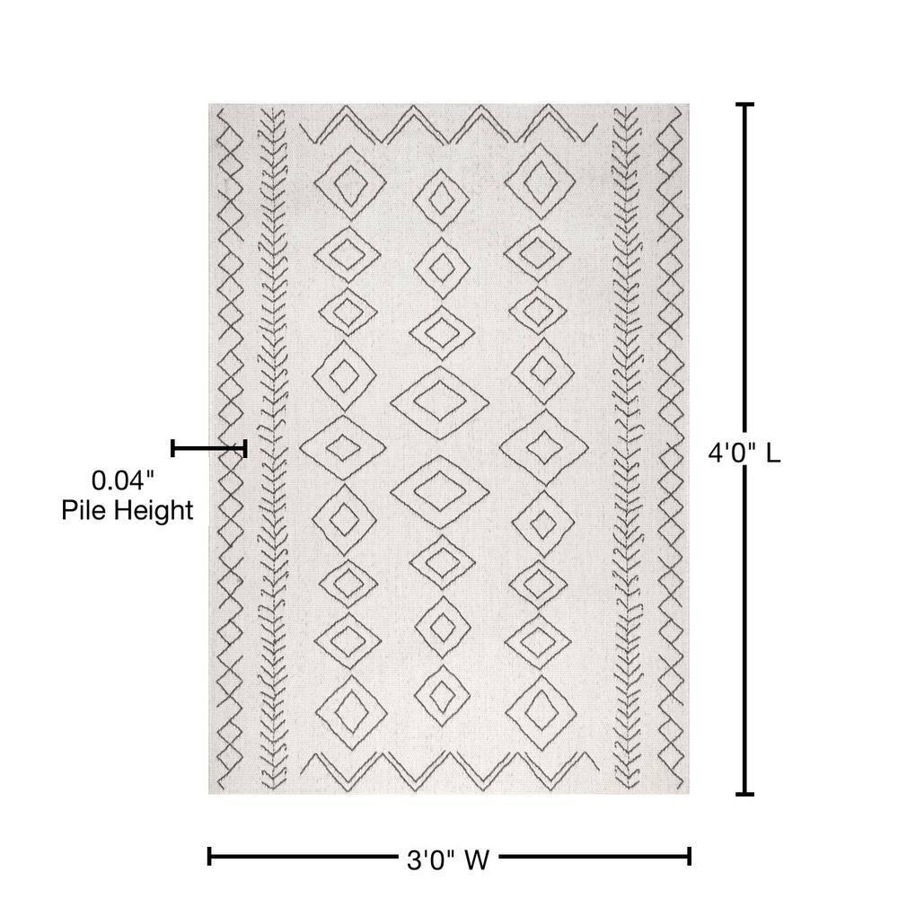 Ezri Diamond Indoor/Outdoor Area Rug for Living Room Patio Deck Front Porch Kitchen, Ivory/Dark Grey