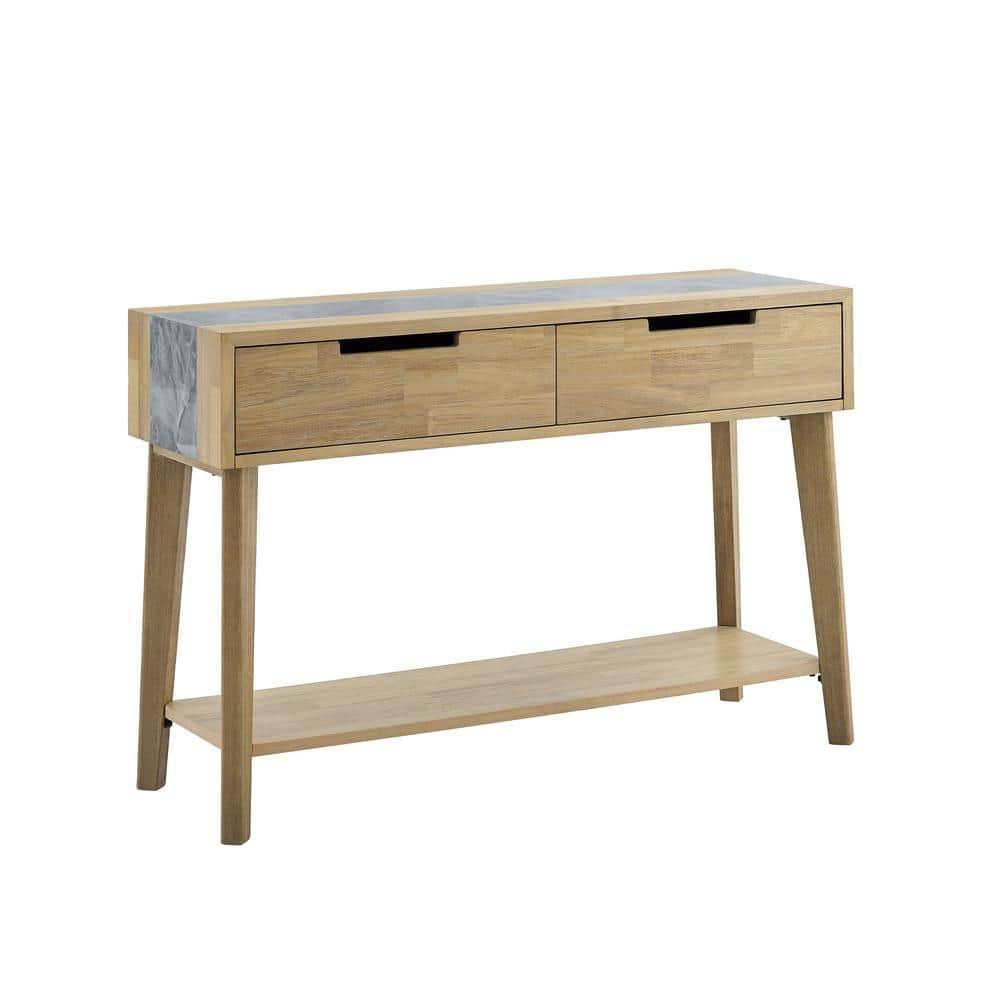 Calgary Natural Finish with Gray Stone Sofa Table