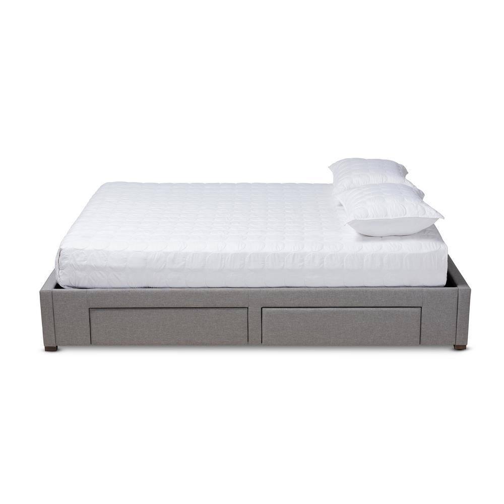 King Leni Bed Frame Gray - Baxton Studio: Storage Drawers, Polyester Upholstery, Foam Padded, Wood Block Feet