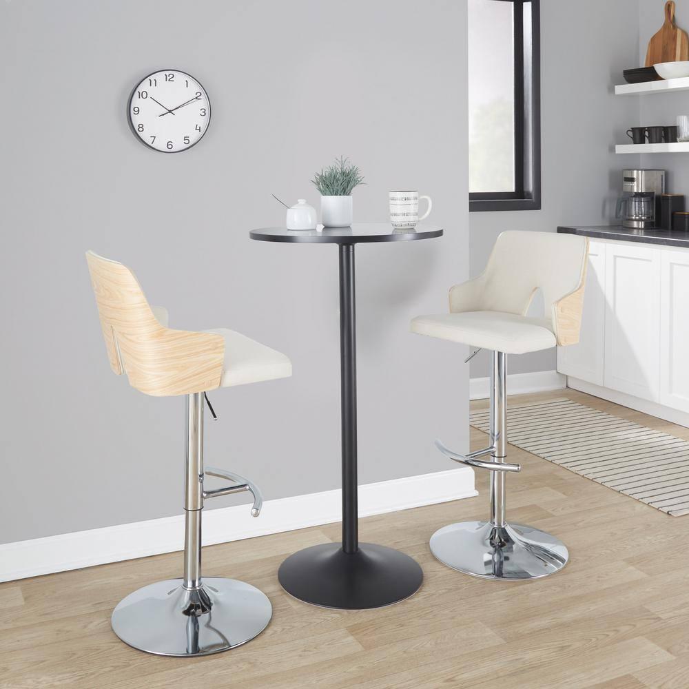 LumiSource Set of 2 Stella Adjustable Barstools Chrome/Natural/Cream: Upholstered Chair, Metal Frame, Footrest