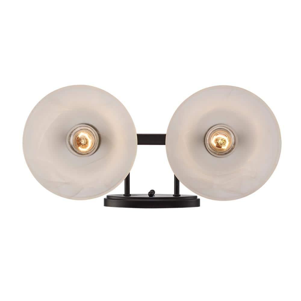 Hollyslope 17 in. 2-Light Oil Rubbed Bronze Bathroom Vanity Light Fixture with Marbleized Glass Shades
