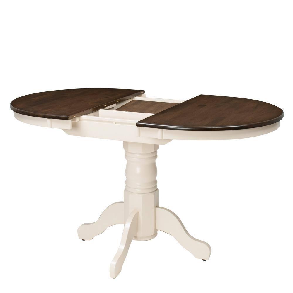 CorLiving Dillon Brown and Cream Extendable Dining Table with Wood Pedestal Base