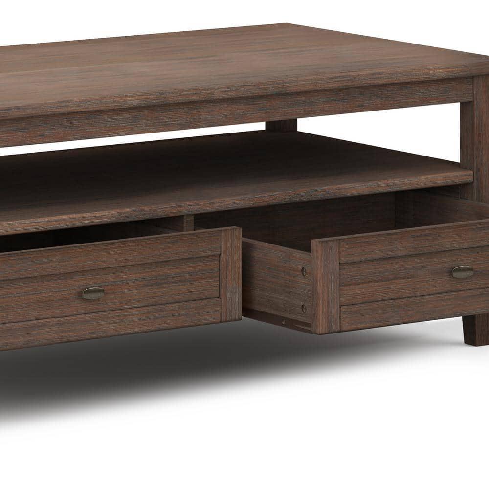 Simpli Home Warm Shaker 48"W Solid Wood Coffee Table with Two Storage Drawers and Open Shelf