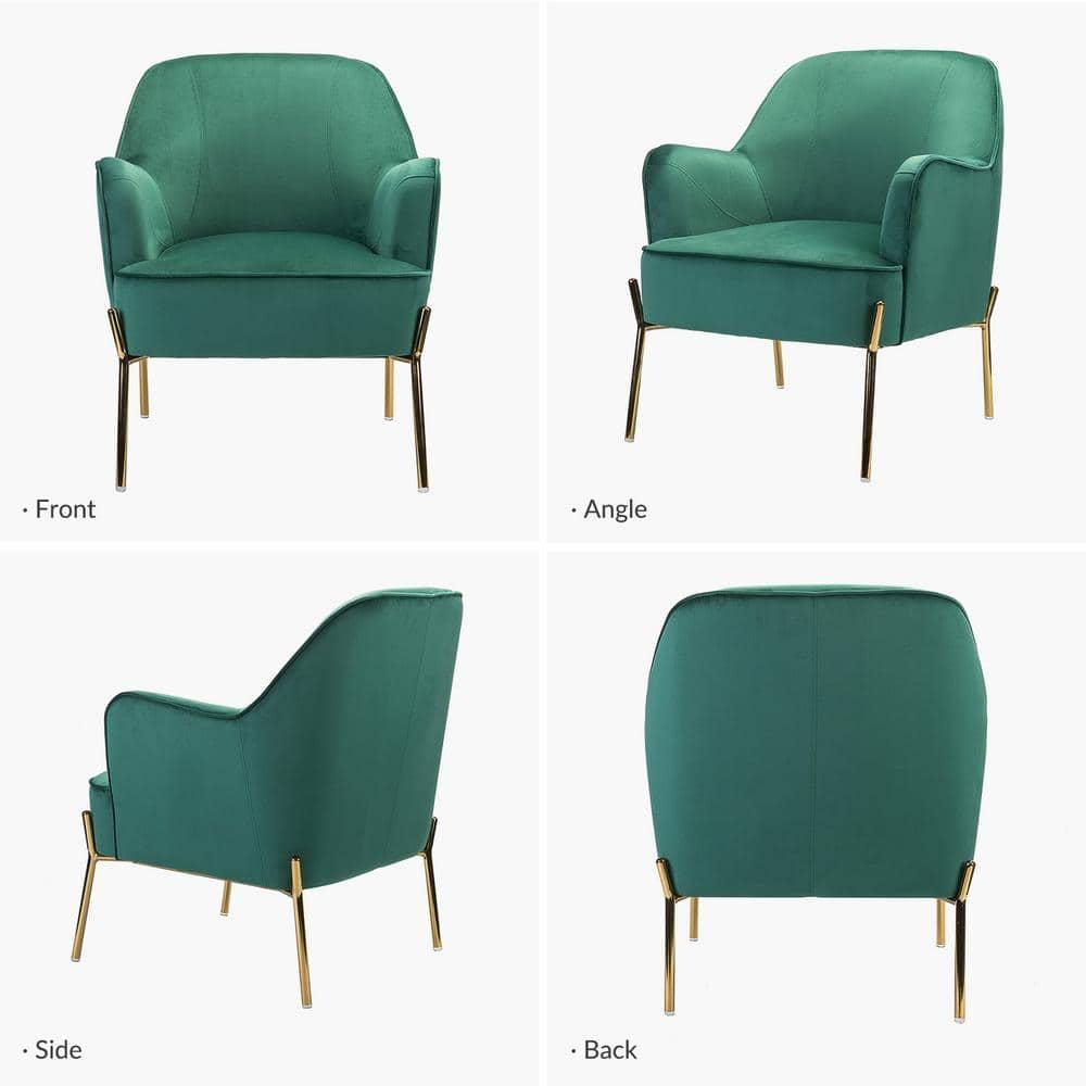 14 Karat Home Silla Decorativa de Terciopelo con Patas de Metal Dorado con Respaldo Acolchado para el Dormitorio de la Sala de Estar, Green