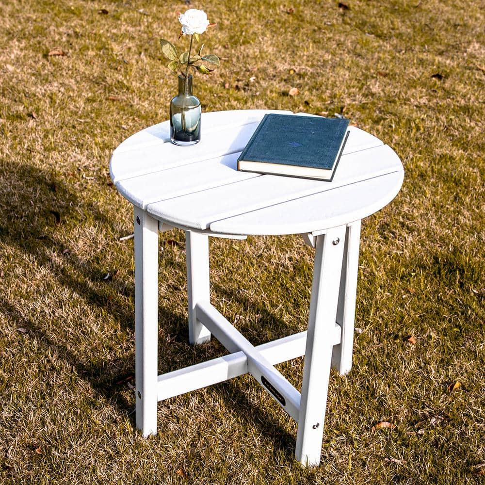 White Round Plastic Outdoor Adirondack Side Table