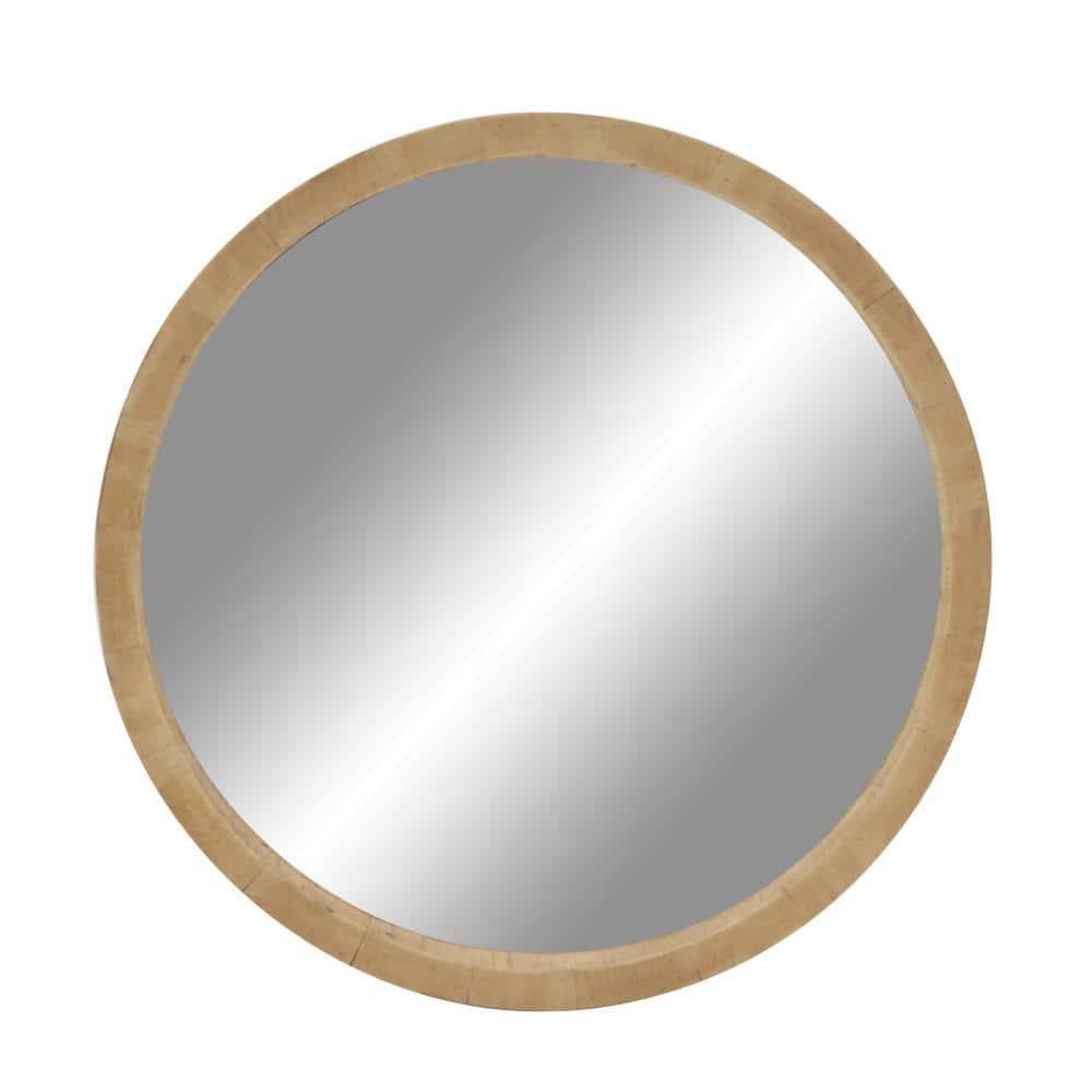 DecMode 32" x 32" Brown Minimalistic Wall Mirror with Natural Wood Grains
