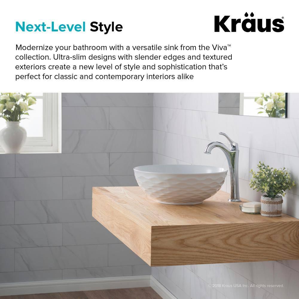 KRAUS Viva™ Thin Porcelain Ceramic Vessel Bathroom Sink with Pop-Up Drain
