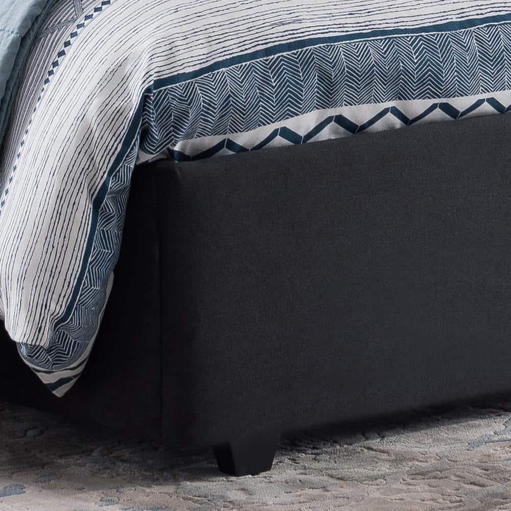 Noble House Allyssa Contemporary Fabric Button-Tufted Upholstered Queen Bed Frame with Nailhead Accents, Black