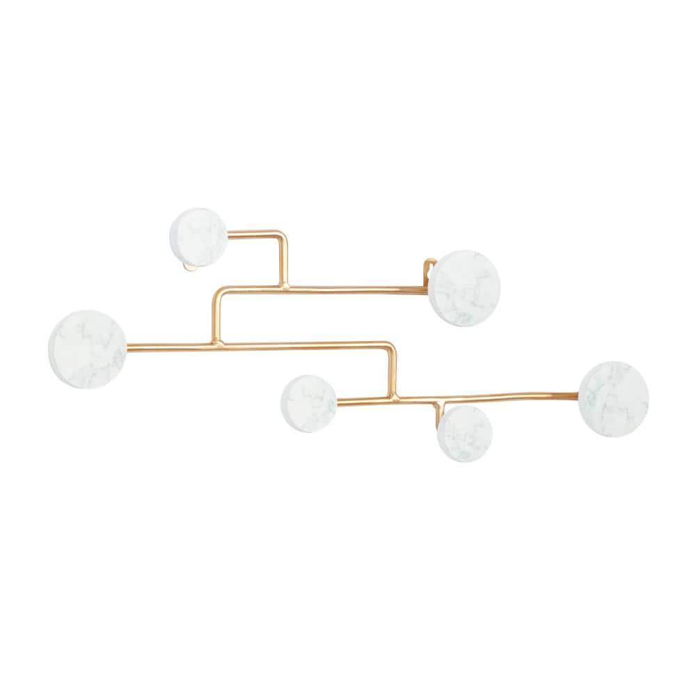 DecMode 24" x 7" Gold Wooden 6 Hangers Wall Hook, 1-Piece