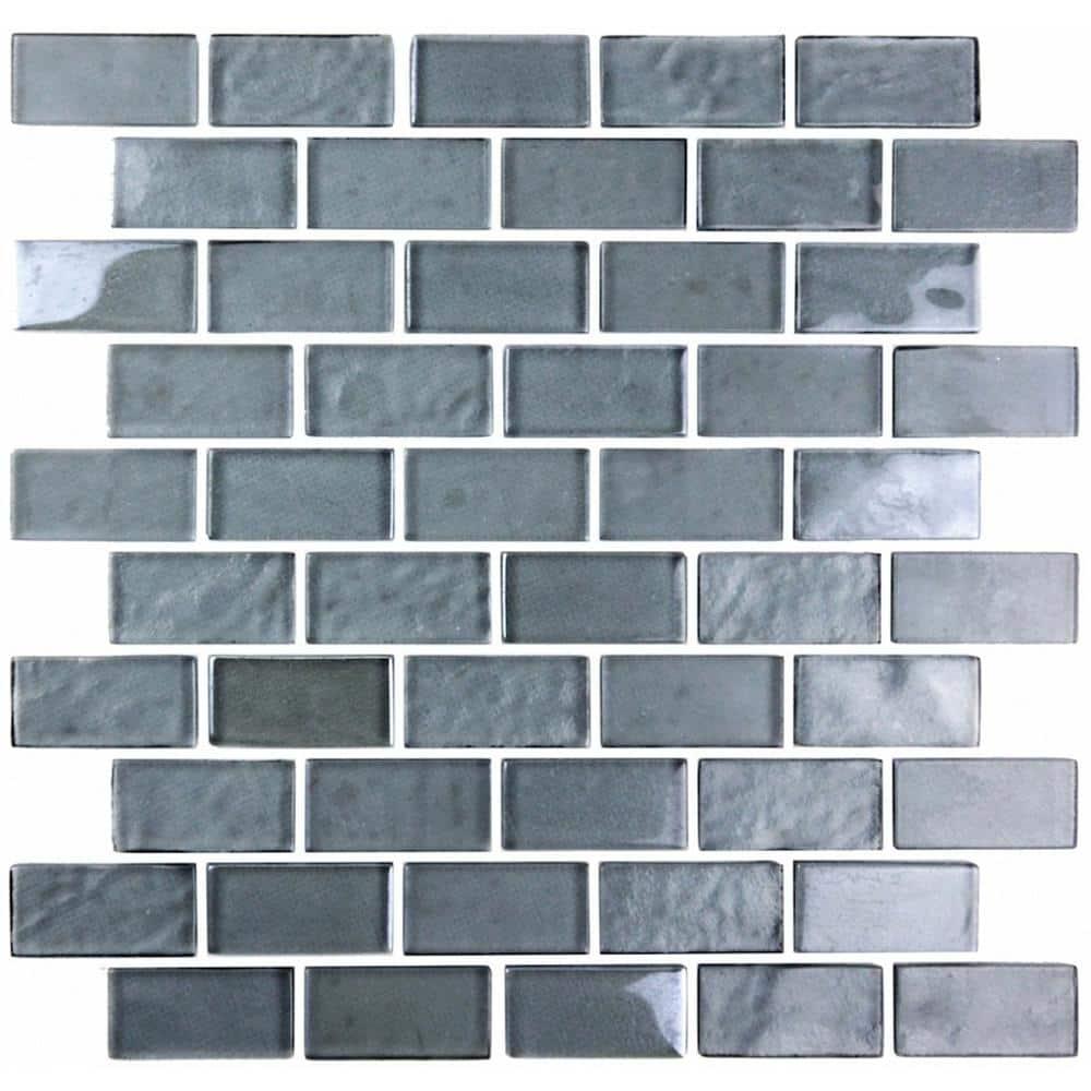Landscape 1 in. x 2 in. Translucent Glass Plastic Face Mounted Brick Mosaic Designer Pool Tile