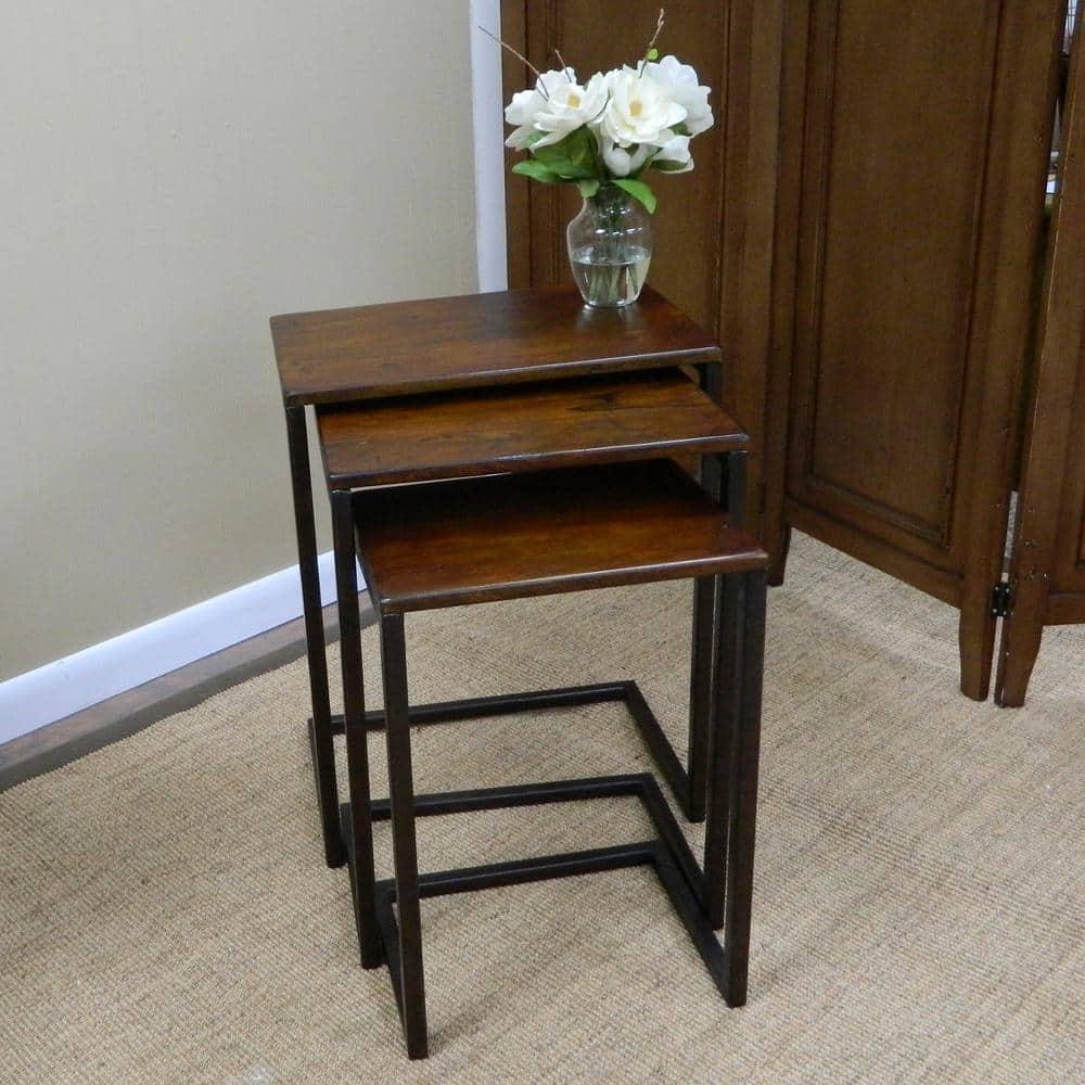 Carolina Living Set of 3 Caroline Nesting Tables Chestnut: Veneer Surface, Metal Frame, No Assembly Required