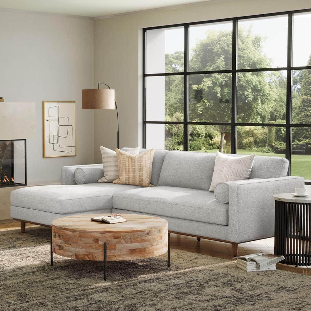 Simpli Home Morrison Large Left Sectional Sofa,Mid-Century Modern Couch with Chaise Lounge and Eco-Friendly Woven-Blend Fabric