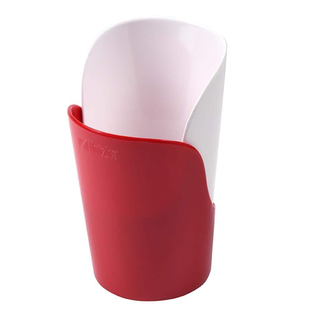 Hutzler 6-piece Melamine Cooking Utensils Set, Includes a 12-inch Long Slotted Spoon, Solid Spoon, Mixing Spoon, Slotted Turner, Soup Ladle, and Storage Crock - Red