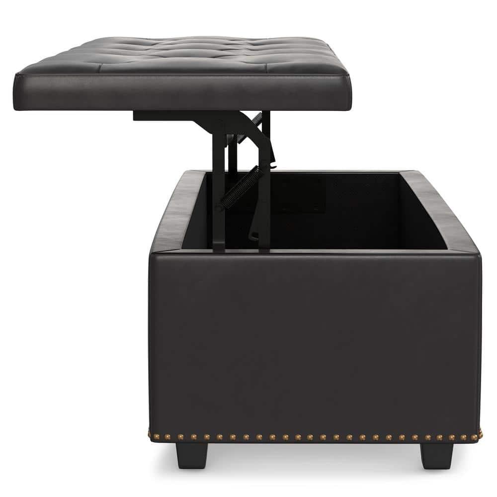 Simpli Home Hamilton 44"W Upholstered Lift-Top Storage Ottoman with Nailhead Trim and Tufted Detailing
