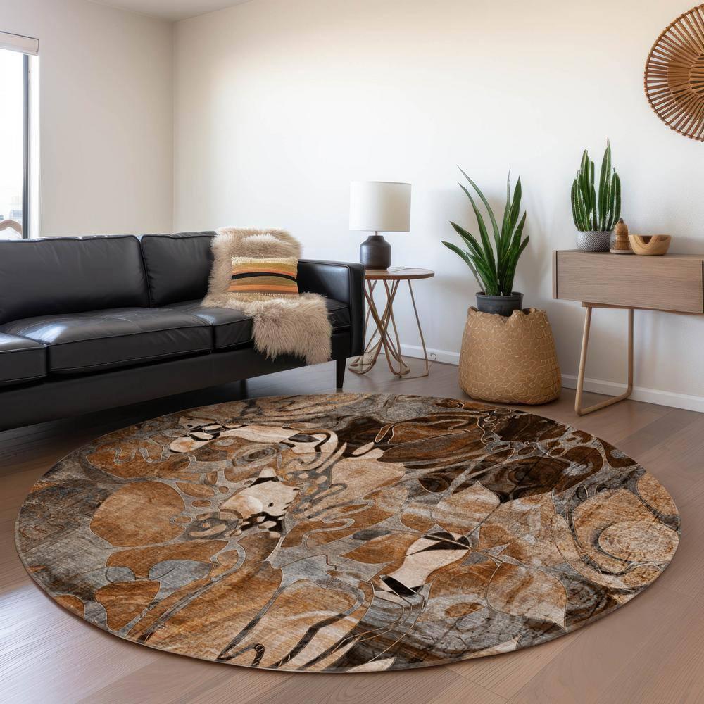 Chantille ACN558 Paprika 8 ft. x 8 ft. Round Machine Washable Indoor/Outdoor Geometric Area Rug