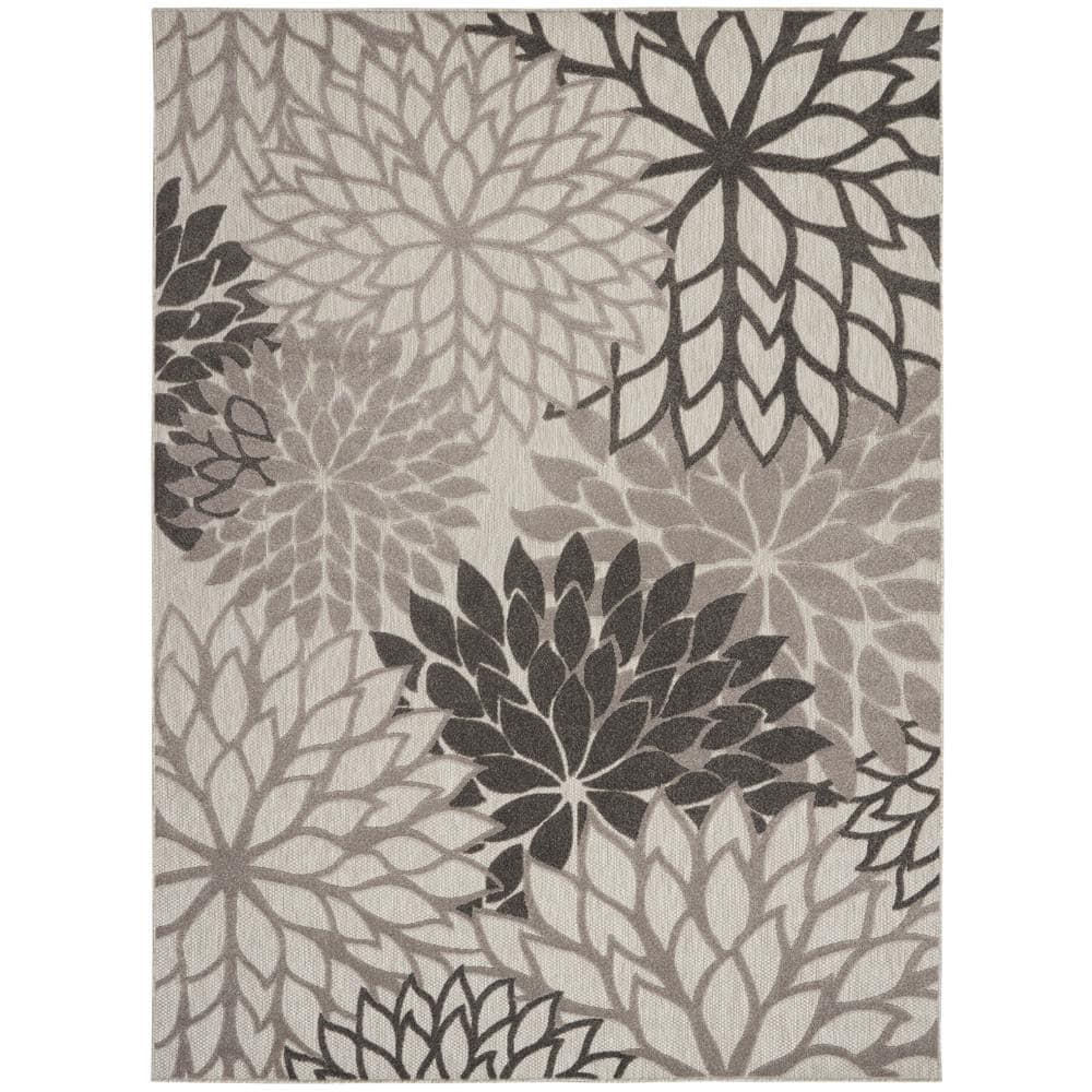 Nourison Aloha Floral Bloom Flatweave High-Low Indoor Outdoor Area Rug Silver Grey 7' x 10'