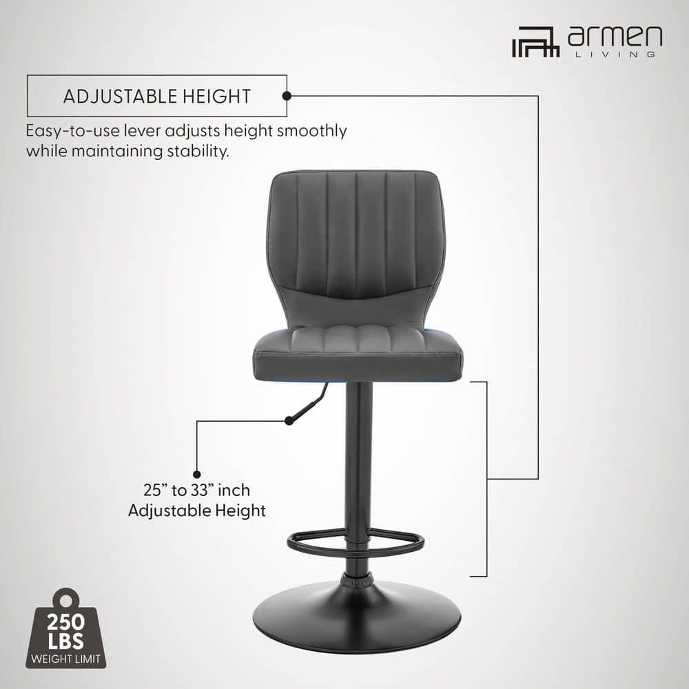 Contemporary Gray Leather Swivel Bar Stool with Adjustable Height