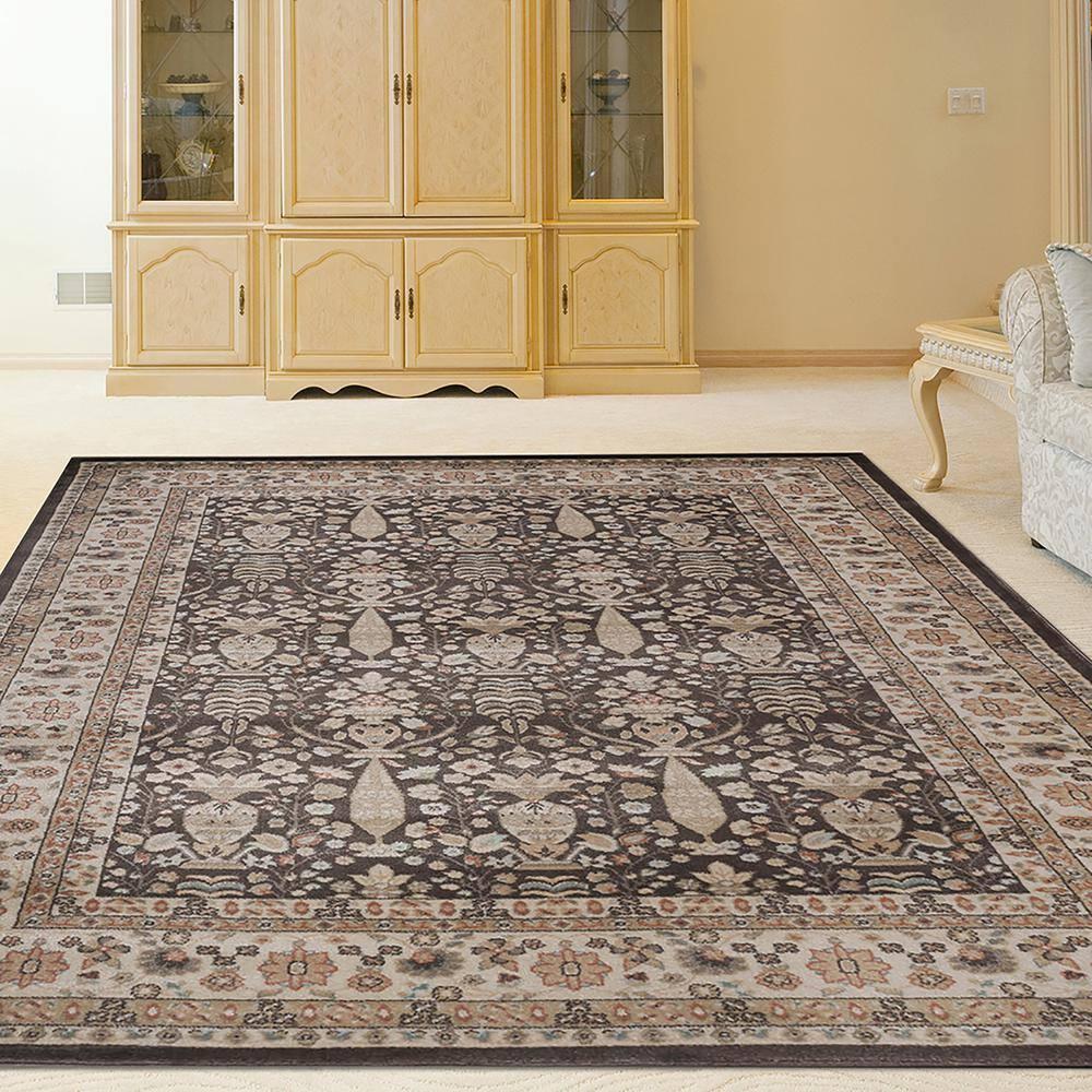 Radici Usa Garda Area Rug 3812 Traditional Brown Leaves Petals 5' 3" x 7' 3" Rectangle