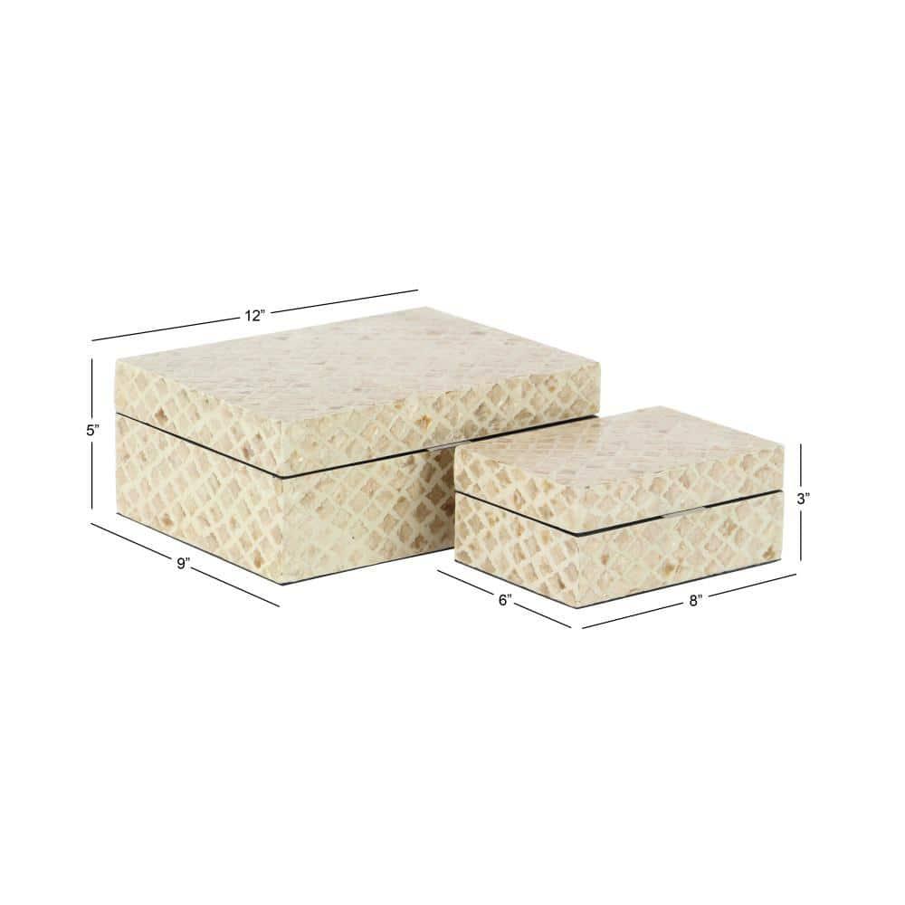 Set of 2 Shell Inlaid Wooden Boxes Natural - Olivia & May: Coastal Style Storage with Felt Stoppers