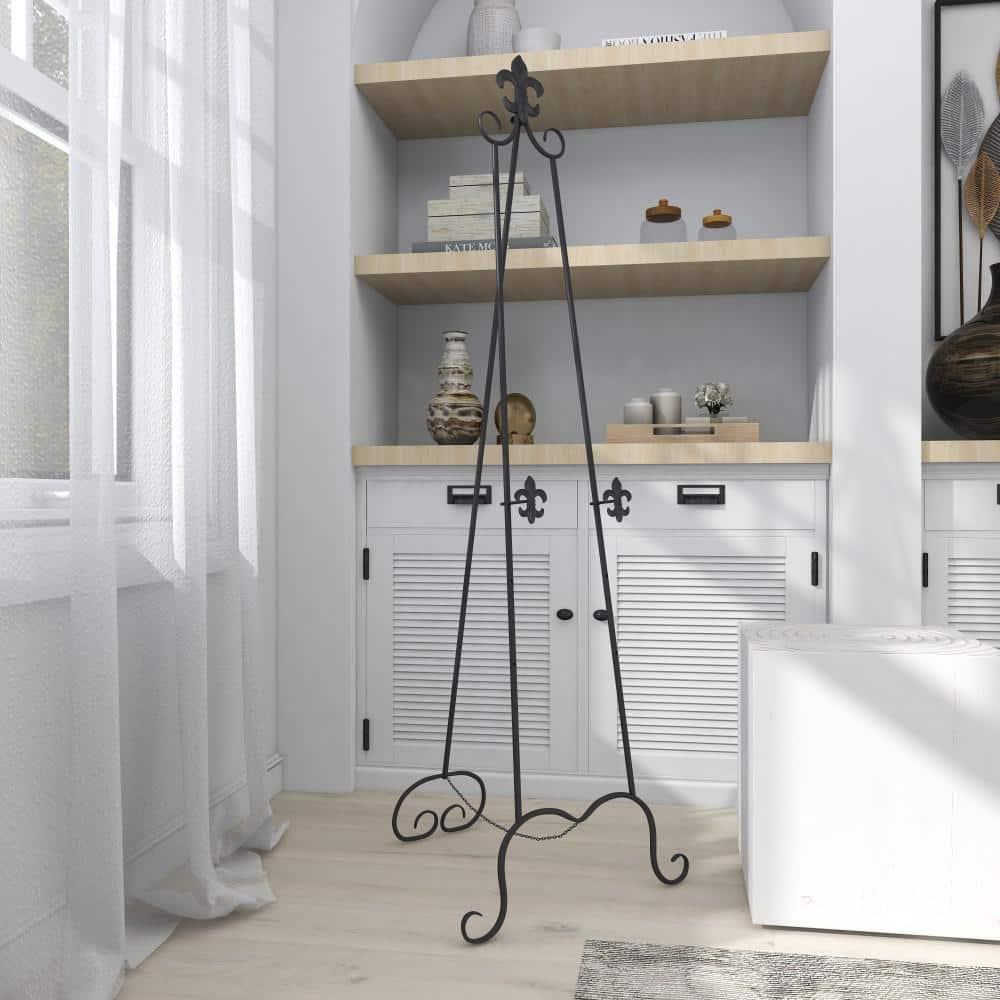 Black Iron Adjustable Floor Easel with Scroll Accents