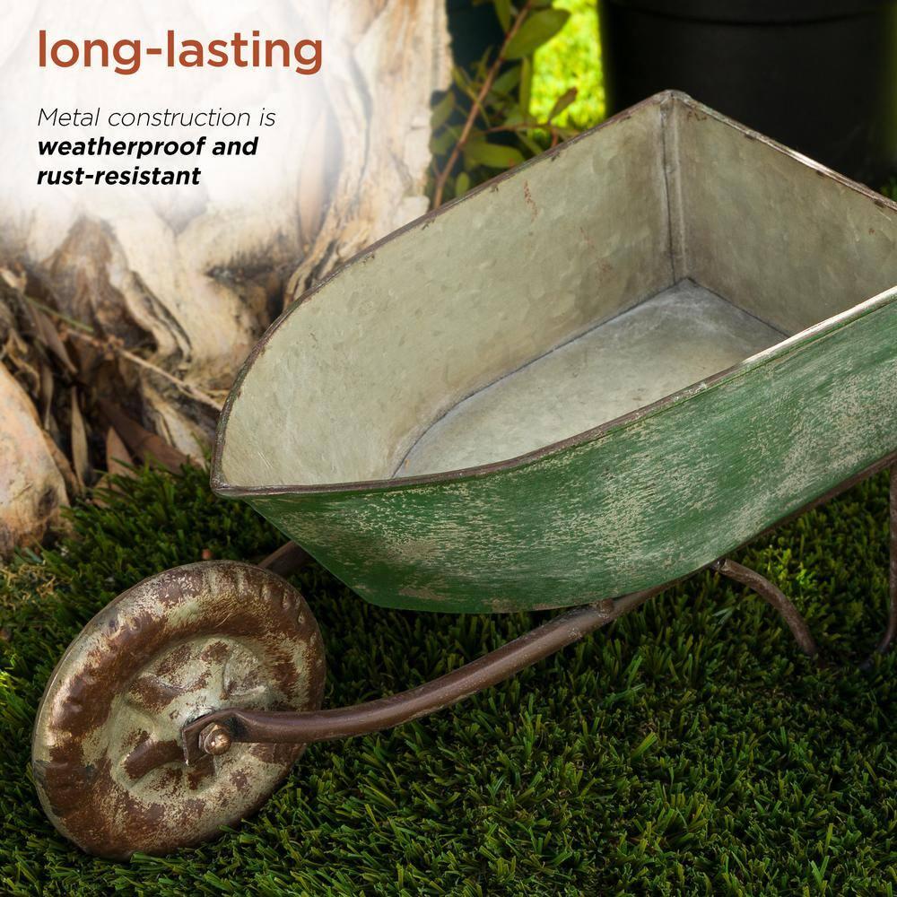 2pk Rustic Iron Wheelbarrow Garden Novelty Planter Green - Alpine Corporation