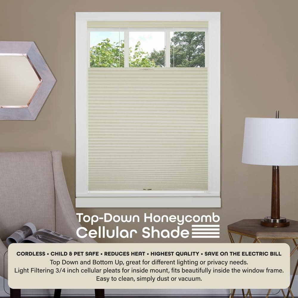 Achim Top Down Bottom Up Cordless Polyester Light Filtering Cellular Shade, Alabaster, 64" x 29"