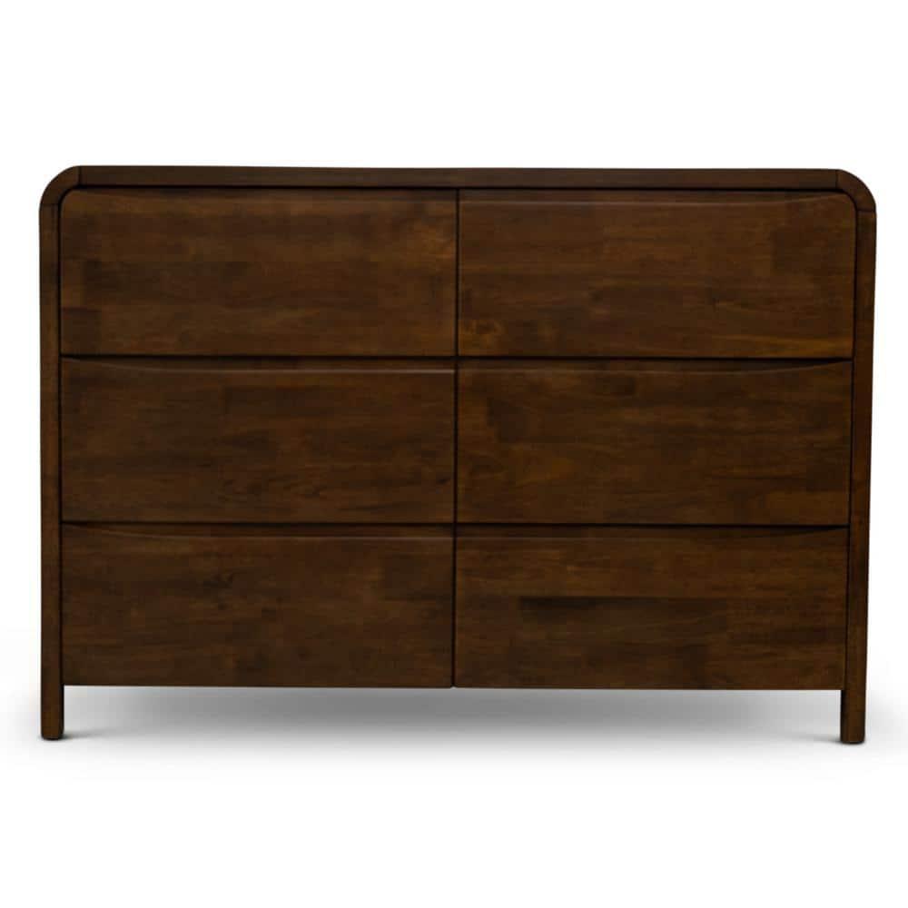 Arton Mid Century Modern Solid Wood Walnut Dresser with 6 Drawers