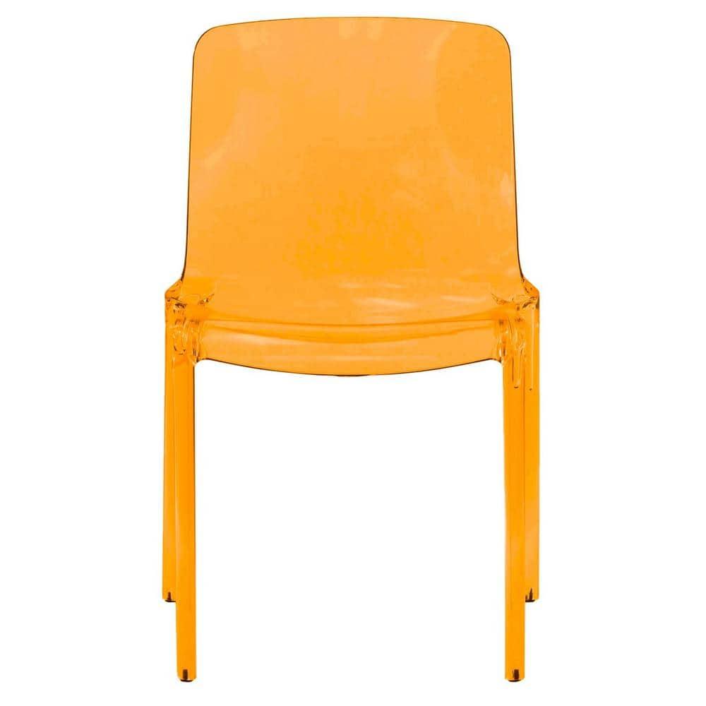 LeisureMod Murray Waterfall Edge Design Acrylic Dining Chair in Transparent Orange