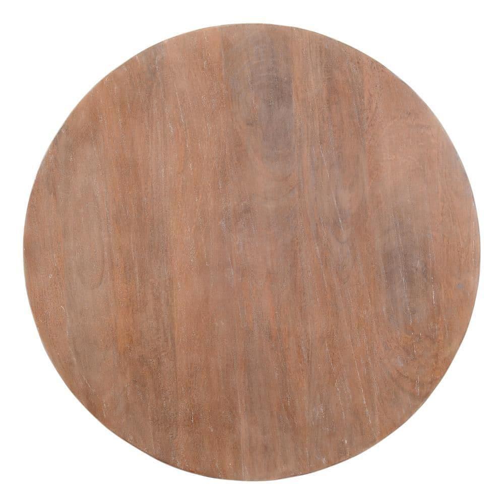Arthur Drum Shape Wooden Coffee Table with Plank Design Base, Distressed Brown - UPT-32182 Brown