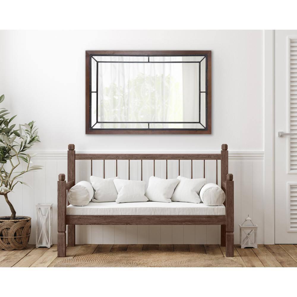 Kate & Laurel All Things Decor 24" x 36" Audubon Rectangle Wall Mirror Rustic Brown : Vintage Farmhouse Style, MDF Frame