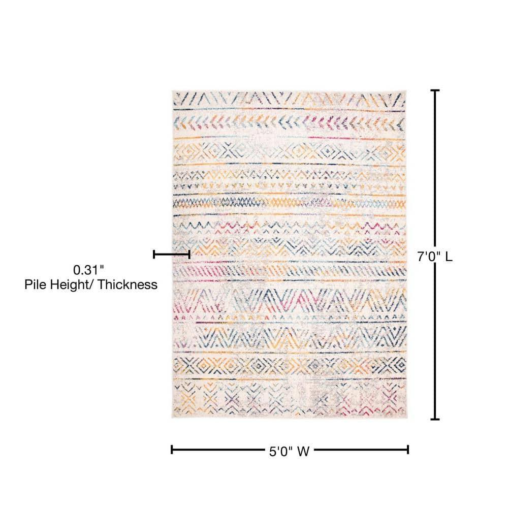 World Rug Gallery Geometric Distressed Bohemian Multicolored 5'x7' Area Rug