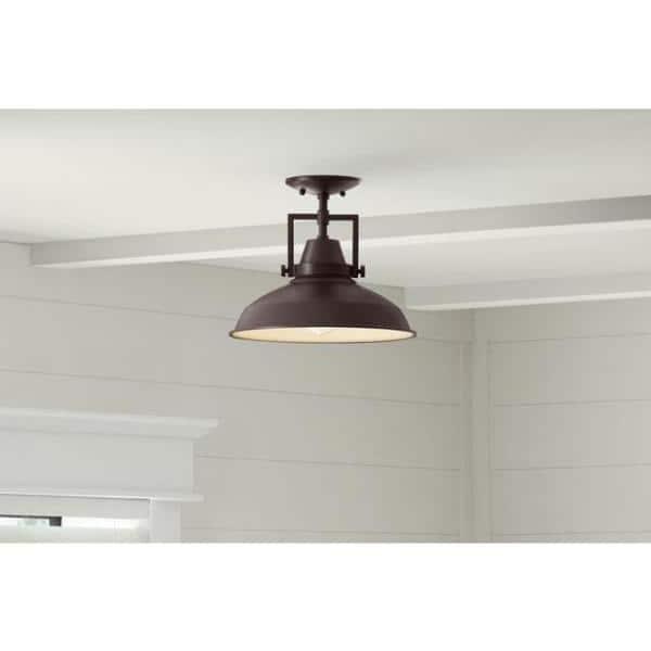 Wilhelm 12 in. 1-Light Bronze Farmhouse Semi-Flush Mount Kitchen Ceiling Light Fixture
