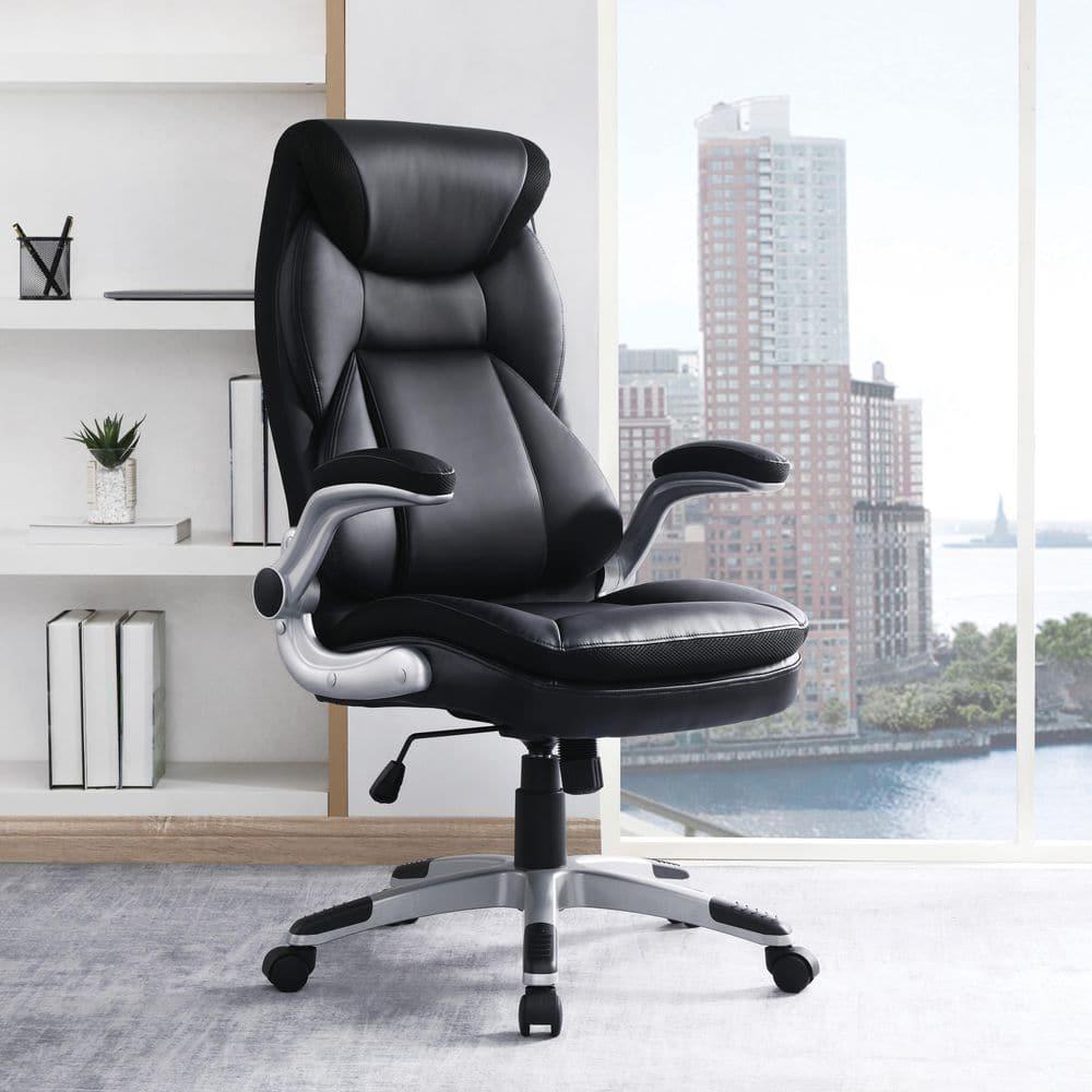 Executive Black Bonded Leather Chair with Silver Coated Nylon Base