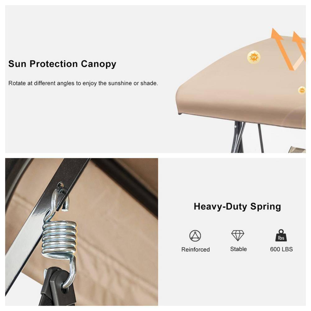 PURPLE LEAF 2-Seat Deluxe Outdoor Patio Porch Swing with Weather Resistant Steel Frame, Adjustable Tilt Canopy, Beige