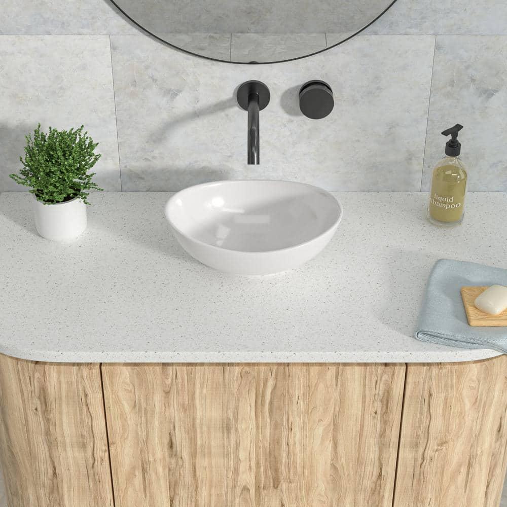 Glossy White Oval Ceramic Above-Counter Bathroom Sink