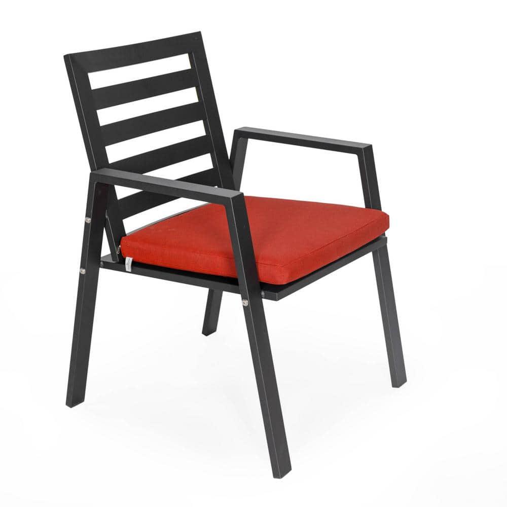 LeisureMod Chelsea Modern Patio Dining Armchair in Aluminum with Removable Cushions Set of 2 in Cherry Red