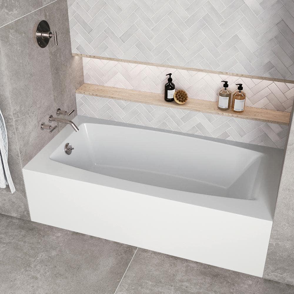 Streamline 60 in. x 30 in. Acrylic Left-Hand Drain Alcove Bathtub in Glossy White With External Drain