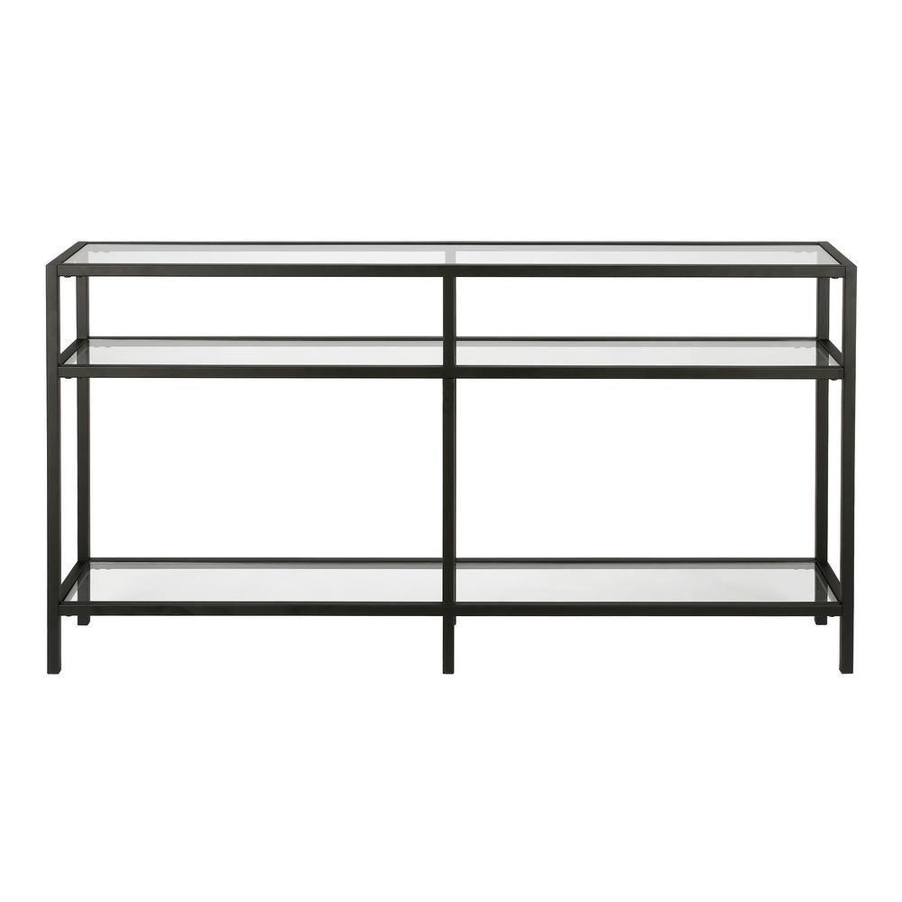 Sivil 55" Blackened Bronze and Black Metal Console Table with Glass Top