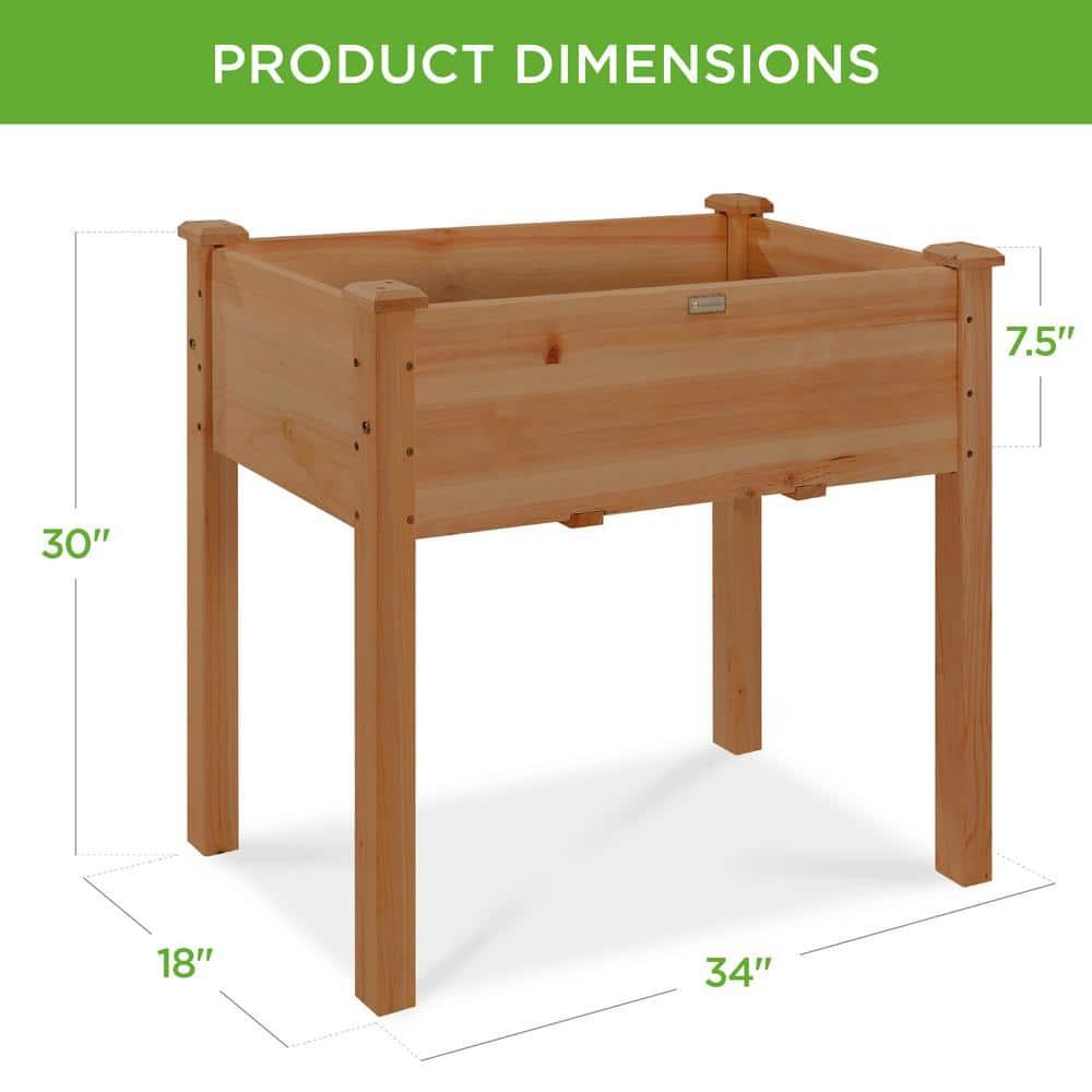 Best Choice Products 34x18x30in Raised Garden Bed, Elevated Wood Planter Box for Kids, Patio w/ Bed Liner - Acorn Brown