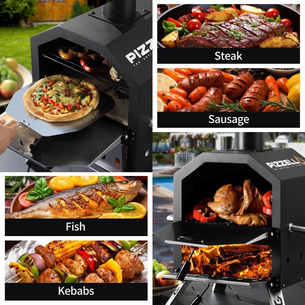 12 in. Outdoor Wood Fired Pizza Oven 2-Layer Pizza Maker Outside Pizza Grill for Backyard Parties, Black